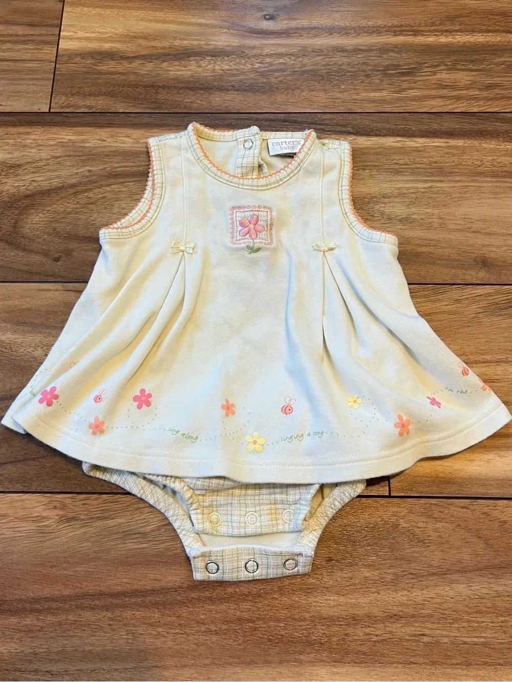 Baby girl 3-6mo carters yellow bubble dress embroidered flower bees cottagecore